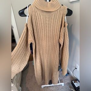 Lulu's Camel Cowl Neck Sweater Dress
